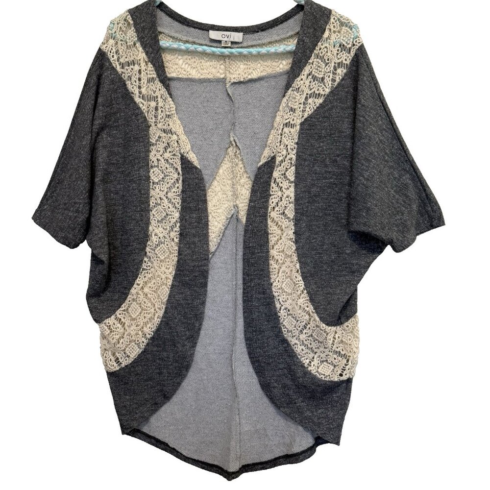 Ovi Womens Oversized Open Front‎ Jacket Sz S Crochet Lace Boho Fairy Grunge Luxe